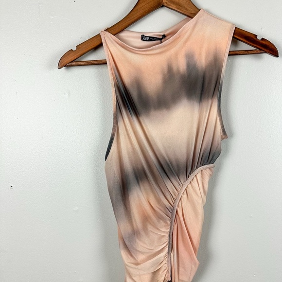ZARA Asymmetrical Sleeveless Tie Dye Tulle Burnout Mesh Crop Sunset Tank Top - Picture 3 of 9